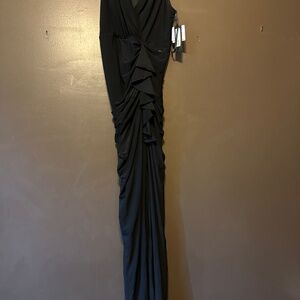 Betsy & Adam Ruched Ruffle Column Gown